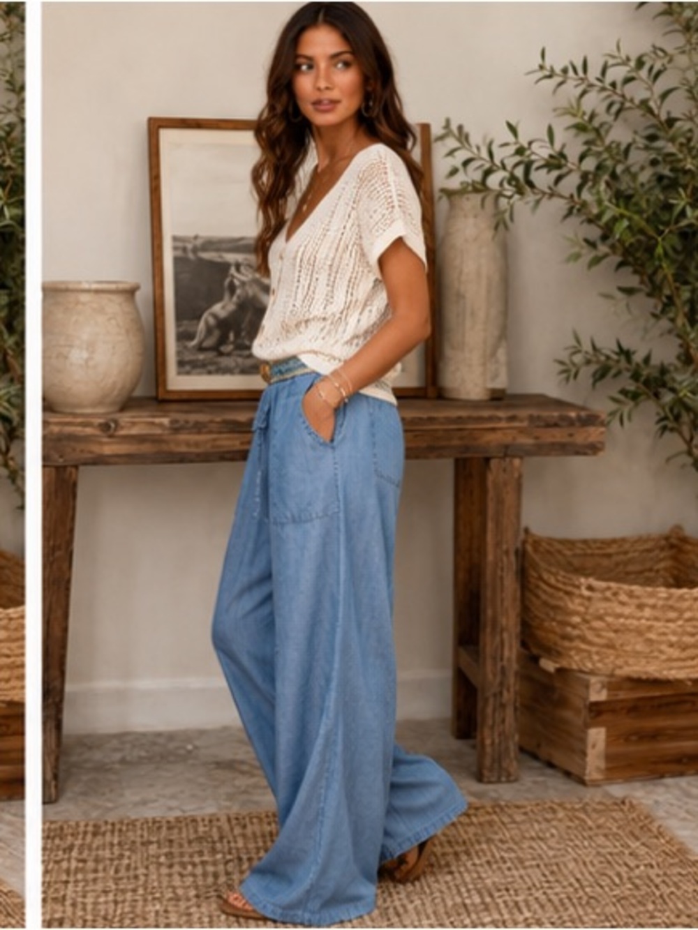 Light Blue Wide Leg Pants - Picture 3 of 4